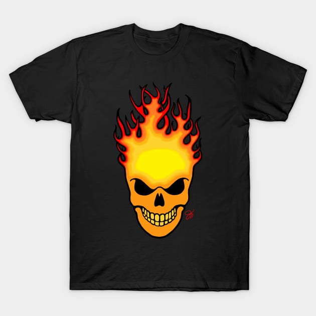 Skull on Fire T-Shirt by artbydesign